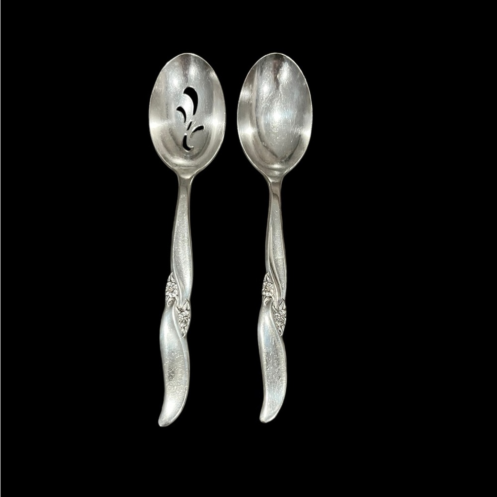 Vintage Hope Chest Silver Wind International Silver 2 piece Serving Spoon Set